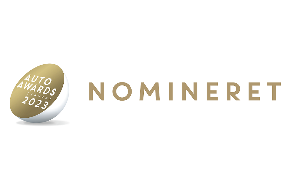 Auto Awards 2023 logo med teksten "nomineret" i højre side